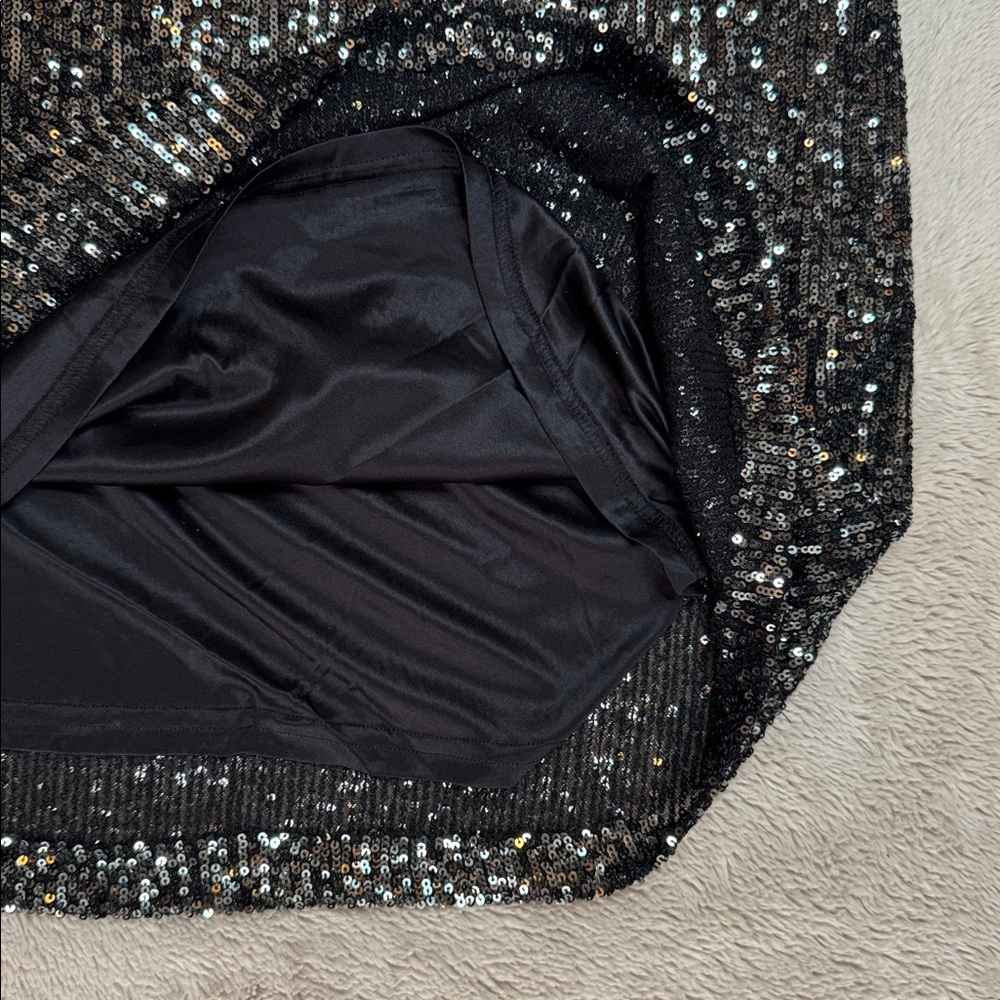 NWT Steve Madden Glittering Black Silver Sequin Shiny Long Sleeve Dress sz L - Picture 8 of 10